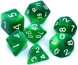 KOMPLET KOŚCI REBEL RPG - DWUKOLOROWE - ZIELONO-ŻÓŁTE
